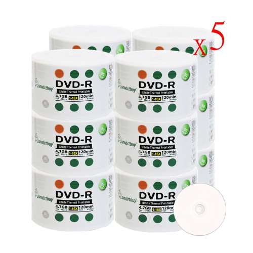 Smart Buy 3000 Pack DVD-R 4.7gb 16x Thermal Printable White Blank Data Video Record Disc, 3000 Disc 3000pk