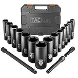 Drive Impact Socket Set, Tacklife 17pcs 1/2-inch Drive Deep Impact Socket Set, 6 Point, 3/8-1-1/4 inch, 14pcs Inch Sockets with 3pcs 1/2-Inch Drive Impact Extension Bar Set - HIS2A