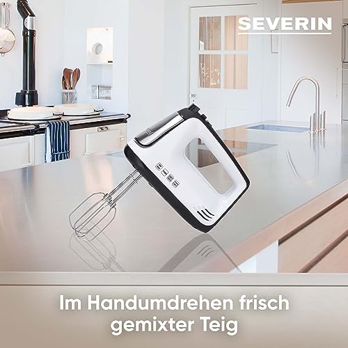 Handmixer, Handrührgerät mit 5 Geschwindigkeitsstufen, praktischer Handrührer mit 2 Edelstahl-Rührbesen und -Knethaken, 400 W, weiß-schwarz / Edelstahl, HM 3830