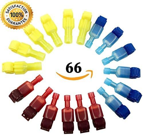 66Pcs Wire Splice Connector - T-Tap Connectors/Nylon Fully Insulated Male Spade Electrical Wire Terminals Set by BellaBetty (Yellow, Red and Blue)