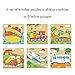 Rolimate Educational Preschool Wooden Cube Block Travel Jigsaw Puzzle - Train Car Ship airplane Excavator Ambulance, Birthday gift toy for age 3 4 5 Years Old and Up Toddler Kid Baby Children Boy Girl