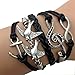 Lookatool Antique Silver Infinity Double Birds Note Charms Leather Wrap Bracelet