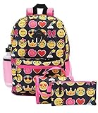 Kids Emoji 5 Piece Backpack Set - Large Backpack, Lunch Bag, Pencil Case, Water Bottle and Clip