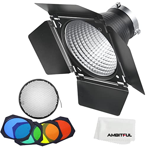 Godox Standard 7" Fish Scale Design Reflector Diffuser + Barn Door BD-04 with Honeycomb Grid and 4 Color Gel Filters