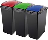 Addis 40 Litre Recycling Bins Set of 3 with Interlocking Clips Blue Red Green
