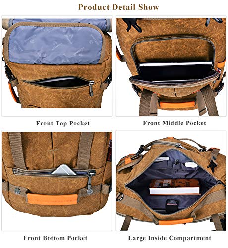 Canvas Backpack WITZMAN Vintage Travel Backpack Hiking Luggage Rucksack Laptop Bags A519 (21 inch tan) - Thumbnail 6