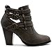 Premier Standard - Women's Buckle Strap Block Heel Ankle Booties, TPS Camila-62 v3 Brown Size 7
