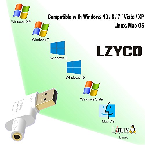 LZYCO USB External Stereo Sound Audio Adapter connector with 3.5mm Speaker/Headphone and Microphone Jacks in white color