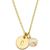 HotMixCold Initial Pendant Pearl Necklace/Customized Monogram Necklace/Silver or Rose Gold Filled Jewelry Bridesmaid gifts