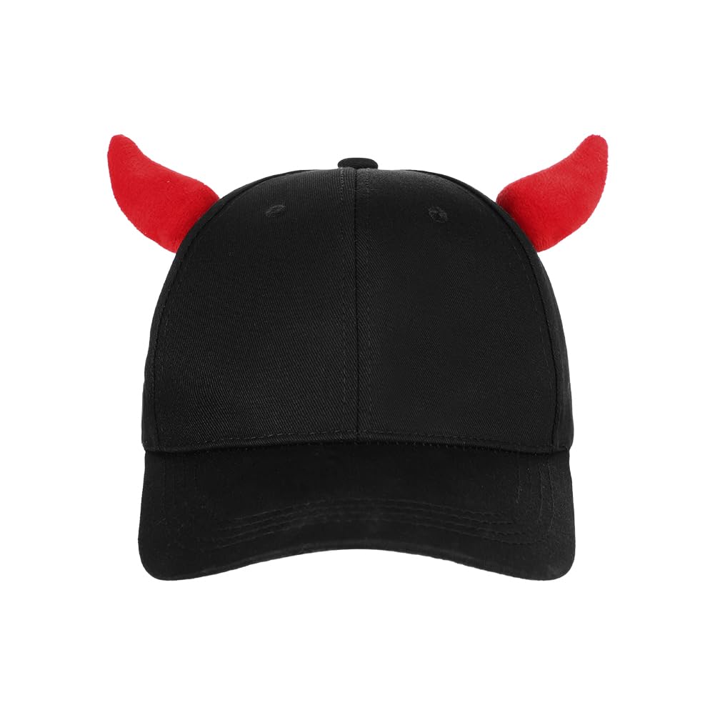 Men's Devil Horns Baseball Cap Adjustable Breathable Outdoor Casual Sport Cap for Men Women Novelty Funny Devil Cow Horns Hat for Halloween Party Festival Daily Life Black
