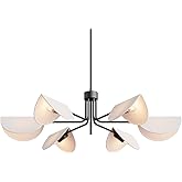 SEOL-Light 6-Light Fold White Linen Blossom Shades Chandelier with Black Metal Stems,E12,240W,35" Dia Large;