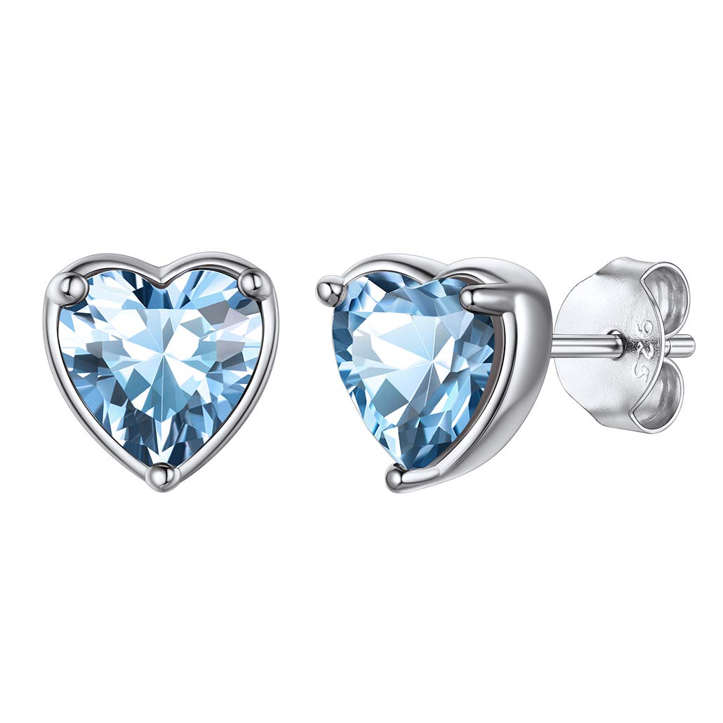 Silvora Sterling Silver Heart Stud Earrings for Women with Cubic Zirconia Birthstone Hypoallergenic Jewellery Gifts for Ladies Mum Girls