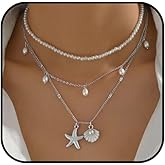 Shell Necklace for Women Pearl Seashell Hibiscus Necklace Waterproof Dainty Choker Starfish Necklaces Ocean Boho Summer Beach Vacation Jewelry