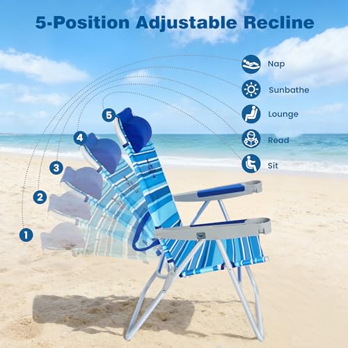 SUNNYFEEL Tall Folding Beach Chair Lightweight, Portable Sand Chair for Adults Heavy Duty 500 LBS with Cup Holders, Foldable High Camping Lawn Chairs for Camp/Outdoor/Picnic/Concert/Sports