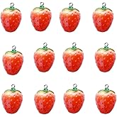 Jilukibo Resin Strawberry Pendants with Green Leaf, Red Strawberry Fruit Hanging Pendant for Earrings Jewelry Making Necklaces Keychain DIY Craft Decor Accessories (12 Pack)