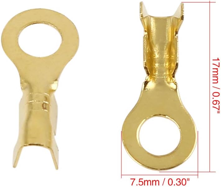 X AUTOHAUX 50pcs M4.2 Electric Wire Crimp Ring Lug Terminal Brass 17 X 7.5mm, Gold Tone, 13 x 10 x 2.5 cm - Image 4