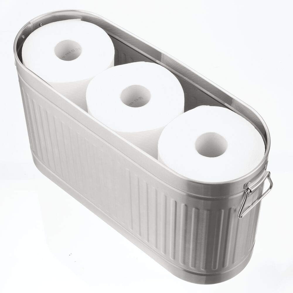 mDesign Retro Vintage Farmhouse Decorative Metal Toilet Paper Holder Stand with Large Capacity Storage for 6 Rolls of Toilet Tissue - Container for Bathroom/Powder Rooms - Holds Mega Rolls - Brushed: Home & Kitchen