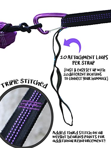 Oileus X-large Double Camping Hammocks Outdoor-Lightweight Nylon Portable Hammock, Beach Hammock Purple-10ft Straps with Loops & Carabiners-For Backpacking Beach Yard 130" L x 78" W