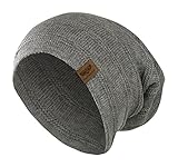 Reversible Winter Knit Slouchy Beanie Hat - Hipster Unisex Knitted Slouch Cap