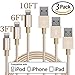 Lightning Cable, KOOWIEN 3Pack 3FT 6FT 10FT Popular Nylon Braided Charging Cable Extra Long 8pin USB Cord Charger for Apple iphone se, 6s, 6s plus, 6plus, 6, 7, 7plus, iPad Mini, Air,iPad5,iPod (Gold)