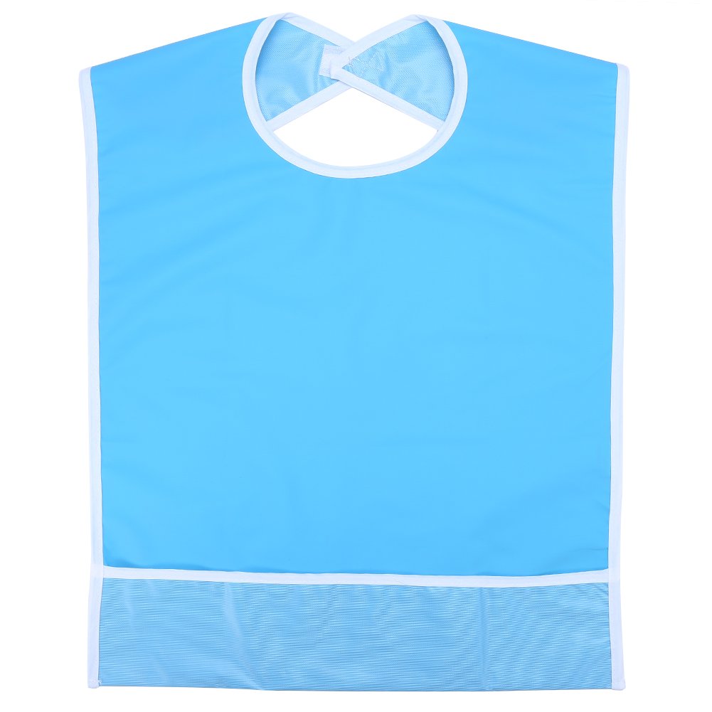 Uxsiya 3 Colors Adult Bibs PVC Elder Aid Waterproof Washable Dining Reusable Bibs Clothes Clothing Protector for Elder Adult(Sky Blue)