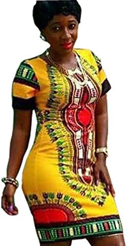 Yuncai Women Bodycon Short Sleeves Traditional African Printed Dashiki Dress