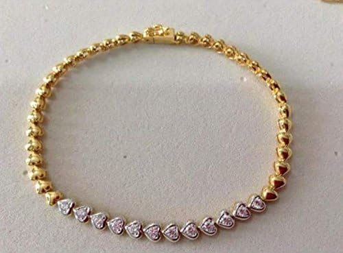 Heart Authentic 9k Gold SOLID and 0.36 Carat Diamond (I Color 97 Vvs) Bracelet 6.3 Gram.