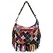 YALUXE Women's Soft Lambskin Leather Multicolor Tote Crossbody Shoulder Bag