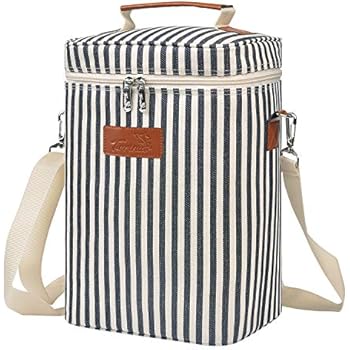 Tirrinia 4 Bottle Wine Carrier - Insulated & Padded Portable Versatile Wine Carrying Cooler Tote Bag for Travel, BYOB Restaurant, Wine Tasting, Party, Great Christmas Gift for Wine Lover, Stripe