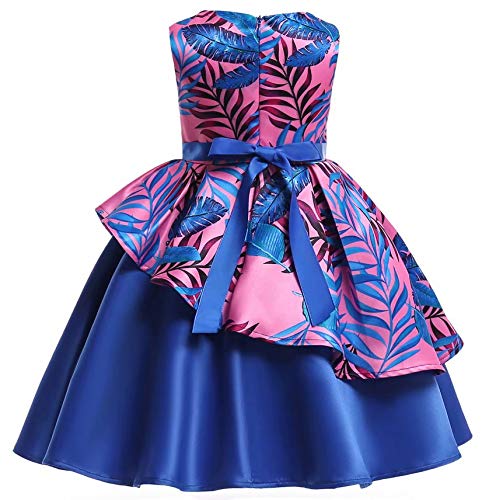 AYOMIS Litter Big Girl Dress Princess Gowns Bow Party Wedding Dresses(Flower-Blue,4-5Y)