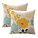 sykting Spring Summer Floral Pillow Covers 20x20 Pack of 2 Thick Cotton Linen Outdoor Pillow Covers for Patio Furniture Porch Blue and Yellow Throw Pillow Covers for Couch Sofa Bed Chair
