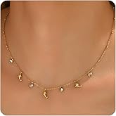 Dabovos Gold Necklaces for Women 18K Gold Plated Diamond Choker Necklace Dainty Star Flower Shell Dragonfly Dolphin Cute CZ Charm Everyday Summer Beach Jewelry