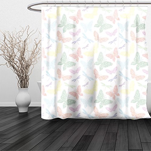 HAIXIA Shower Curtain Dragonfly Colorful Different Sized Speckled Butterfly and Dragonfly Figures Wings Image 3 Multicolor