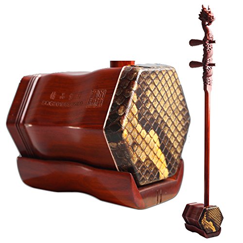 OrientalMusicSanctuary Concerto Grade African Sandalwood Erhu with Engraved Dragon Head - with USA Warranty - Two Stringed Chinese Violin Fiddle Instrument