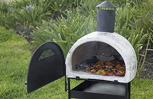 The Welcome Sign Wood Fired Clay Pizza Oven for Outdoors (White-Gray Wash)