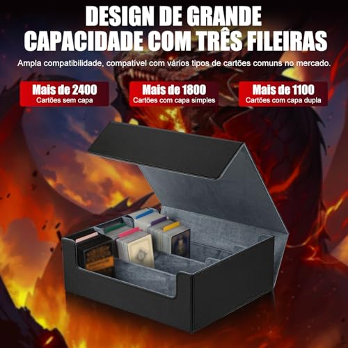 Estojo de Baralho para Cartões Colecionáveis 2400+, Caixa de Baralho com 3 Divisóriasdeck Box, Caixa de Armazenamento de Cartões para Cartas Colecionáveis, Deckcase com Couro PU