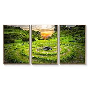 Floating Framed Canvas Wall Art for Living Room, Bedroom Landscape Gorge Mountain River Grassland Canvas Prints for Home Decoration Ready to Hang - 16"x24"x3 Panels