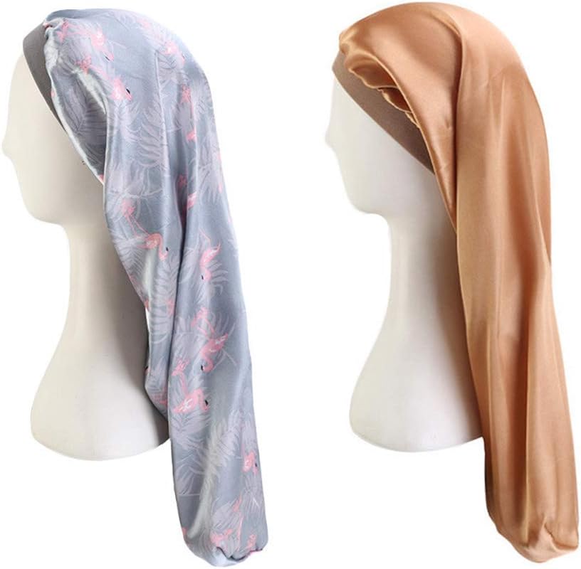 GATTORO 2 Pack Extra Large Satin Bonnet Night Cap Soft Sleeping Cap Head Cover Night Turbans Hair Loss Hat for Women (Flamingo/Pure Gold)