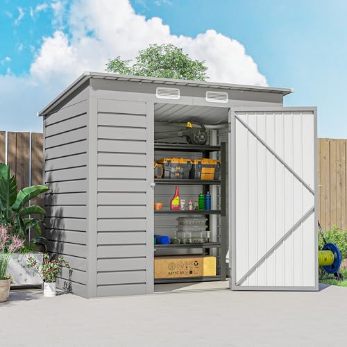 Outsunny 6' x 4' Outdoor Storage Shed, Easy to Assemble Galvanized Metal Garden Shed, Waterproof Tool Shed with Lockable Door and 2 Vents for Backyard, Lawn, Patio, Light Grey
