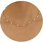 Meeran Pearl Necklaces for Women, Dainty 14K Gold/Silver Plated Pearl Necklace Simple White Pearls Choker Necklace Elegant Tiny Small Pearl Necklaces Wedding Jewelry Gift