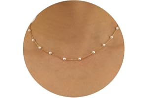 Meeran Pearl Necklace for Women, Dainty 14K Gold/Silver Plated Pearl Necklace Simple White Pearls Choker Necklace Cute Pearl Thin Chain Necklace Elegant Tiny Small Faux Pearl Necklaces Women Wedding Jewelry Gift