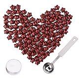 Aokbean European Retro Sealing Wax Beads Set Star Shape Sealing Wax Beads with Tea Light,Antique Bronze Engraved Wax Scale and Melting Spoon (New Wine Red)