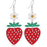 Strawberry Earrings Large Funny Sweet Red Strawberry Dangle Earrings Lightweight Resin Fruit Jewelry for Women