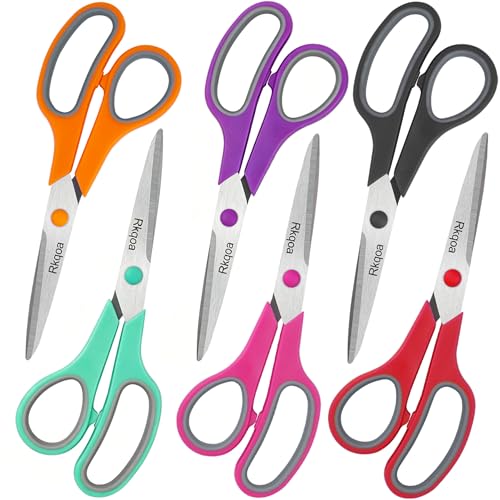 Scissors, 6 Pack 8" All Purpose Stainless Stee Scissor for Everyday Use | Comfort-Grip Sharp Scissor for Office School Classroom Craft Sewing Supplies, High/Middle Student Teacher, Right/Left Handle