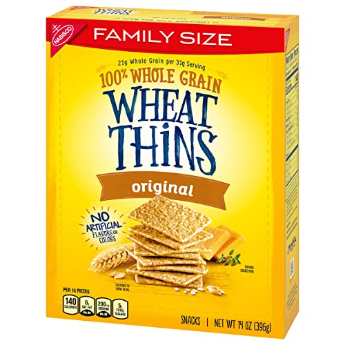 WHEAT THINS ORIGINAL SNACKS, WHOLE GRAIN WHEAT CRACKERS, SNACK CRACKERS, FAMILY SIZE, 14 OZ