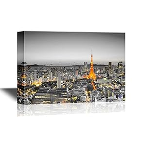 Canvas Wall Art - Tokyo, Japan Skyline at Tokyo Tower - Gallery Wrap Modern Home Art | Ready to Hang - 12x18 inches