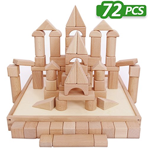 Wooden Blocks - iPlay, iLearn wood block set Natural Wooden Stacking Cubes Blocks 72 PCS