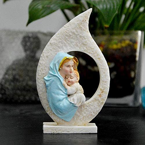 Inveroo Catholic Mary Holding Jesus Resin Small Ornament Figures Virgin Mary Figurine Madonna Jesu Crafts Statuette Height About 12.5CM