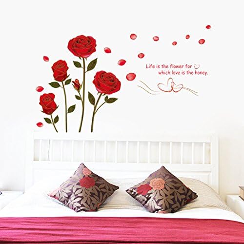 Tinyworld 2018 Wall Art Decals Sticker Large Rose Flower for Living Room Bedroom Mother’s Day Home Kitchen Glass Door Window Decor Propose Party Wedding—YF056