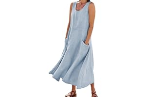 BAGELISE Maxi Dress for Women,2023 Spring Summer Cotton Linen Boho Casual Fashion Sleeveless Dress for Holiday
